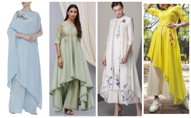 asymmetric salwar kameez ideas, asymmetric kurta with palazzo, 