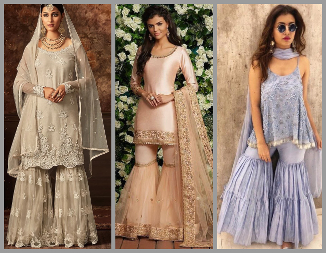 muslim sharara style, muslim garara design, bollywood sharara style