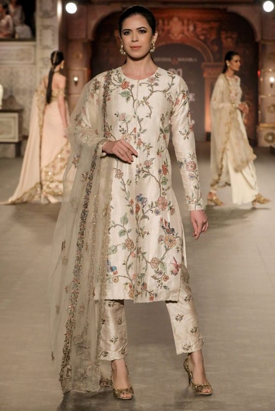 Embroidered Kameez with Cigarette Pants