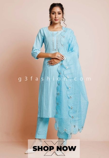 Sky Blue Pant Style Salwar Suit