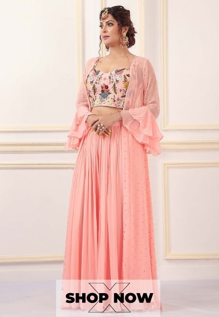 Alluring Peach Shade Jacket With Palazzo Suit