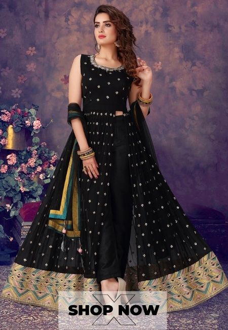Punjabi Style Black Designer Georgette Suit