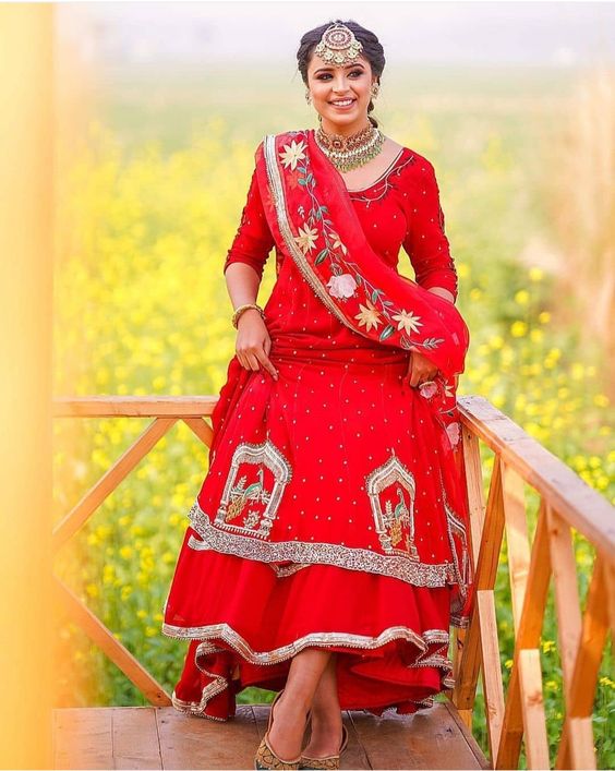 red gharara style punjabi suit