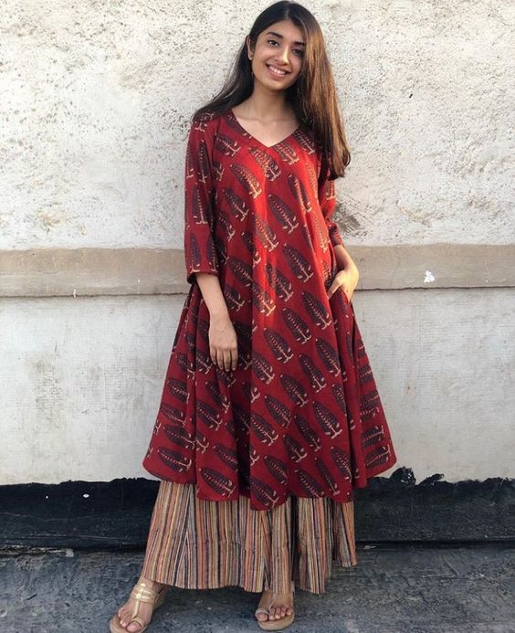 maroon printed anarkali palazzo suit set