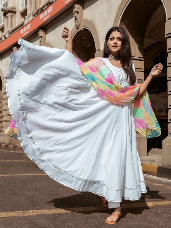 Long Anarkali white salwar suit