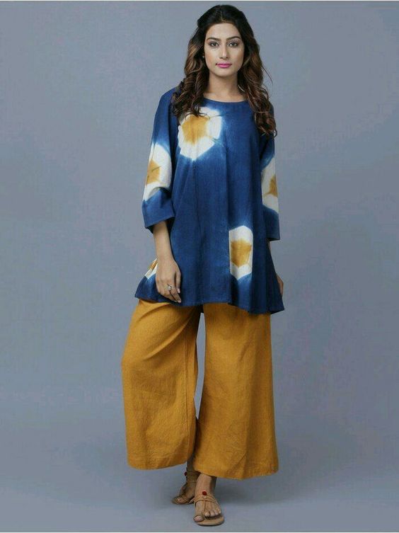yellow and blue palazzo suit set