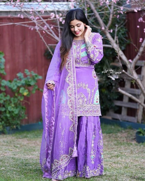 lilac sharara style punjabi suit