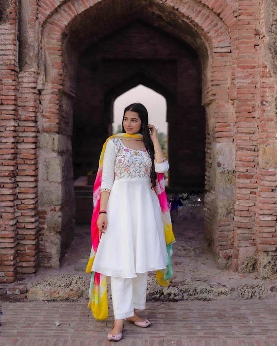 A line Flared White salwar suit