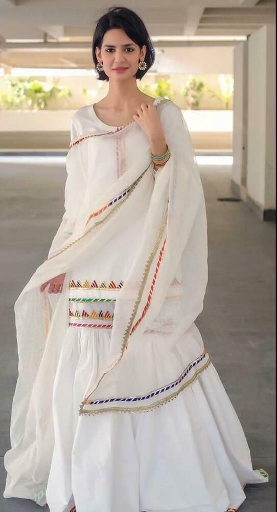 Sharara style white salwar suit