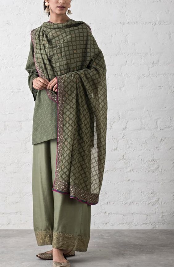 olive green short palazzo suit set