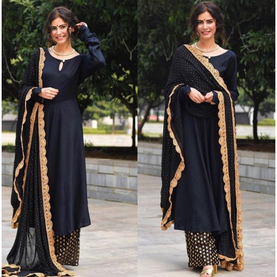 Long kurti & Palazzo black salwar suit