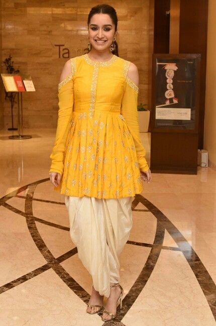 peplum dhoti style yellow salwar suit