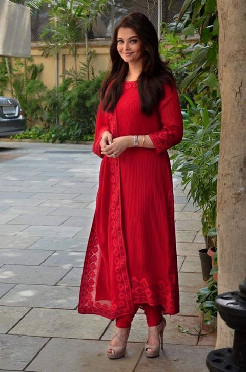 A-line flared straight red salwar suit
