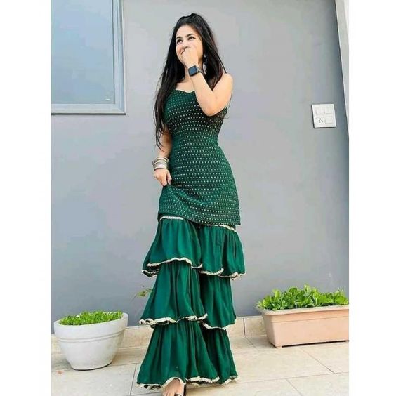 bottle green short palazzo suit set