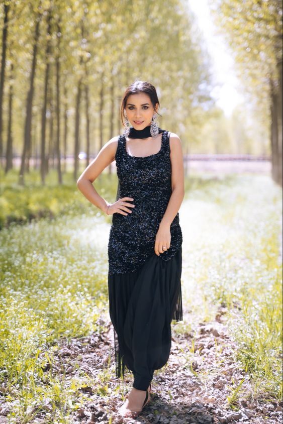 Cutest Black Pure Georgette Sharara Suit – FashionVibes