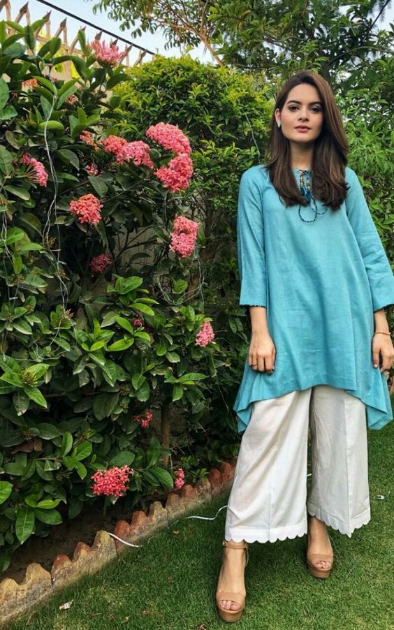 blue kurti and palazzo suit set